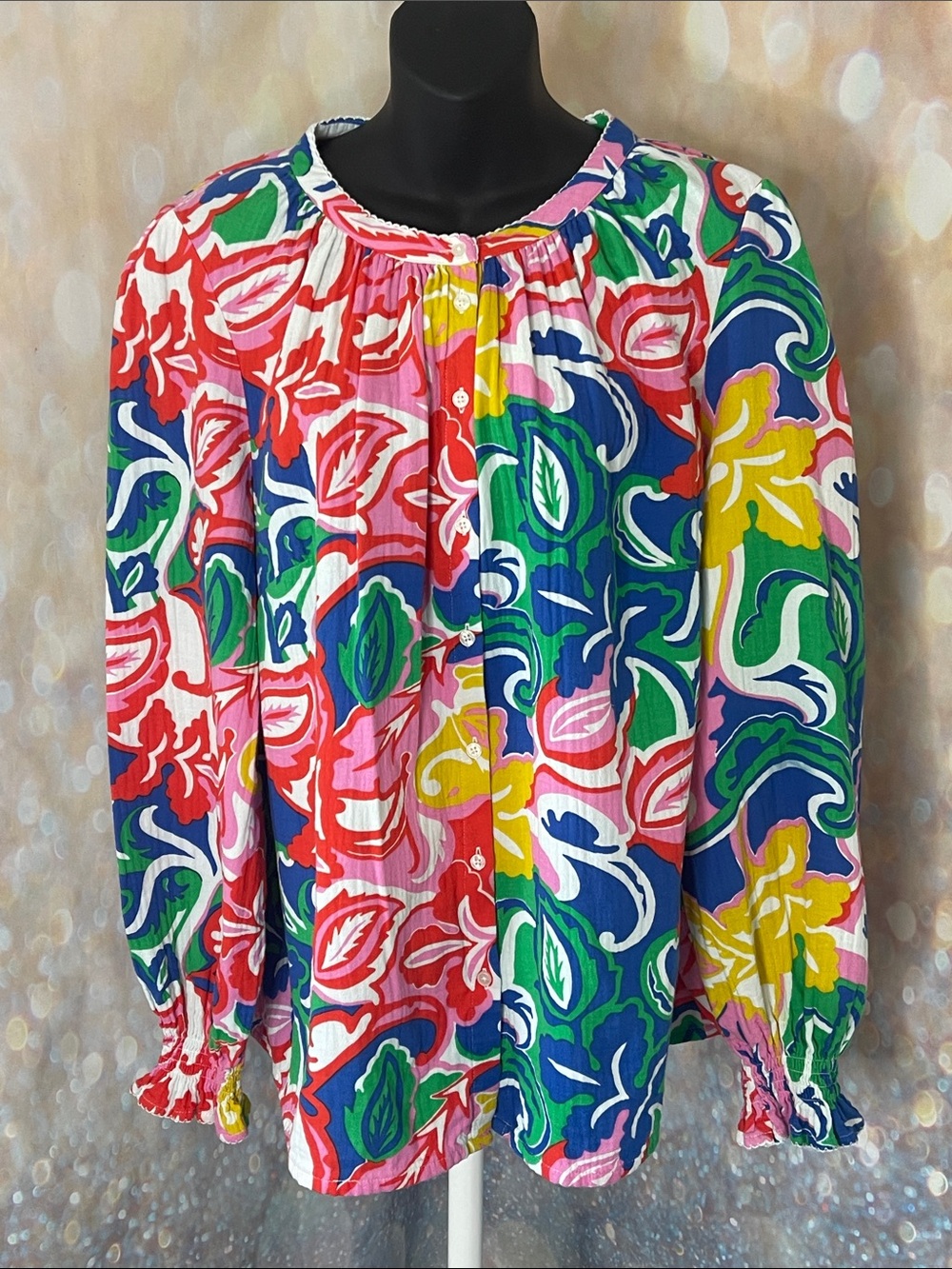 Boden Pink Evie Double Cloth Top in Multi Foliage Twirl Size 16/18. 100% Cotton